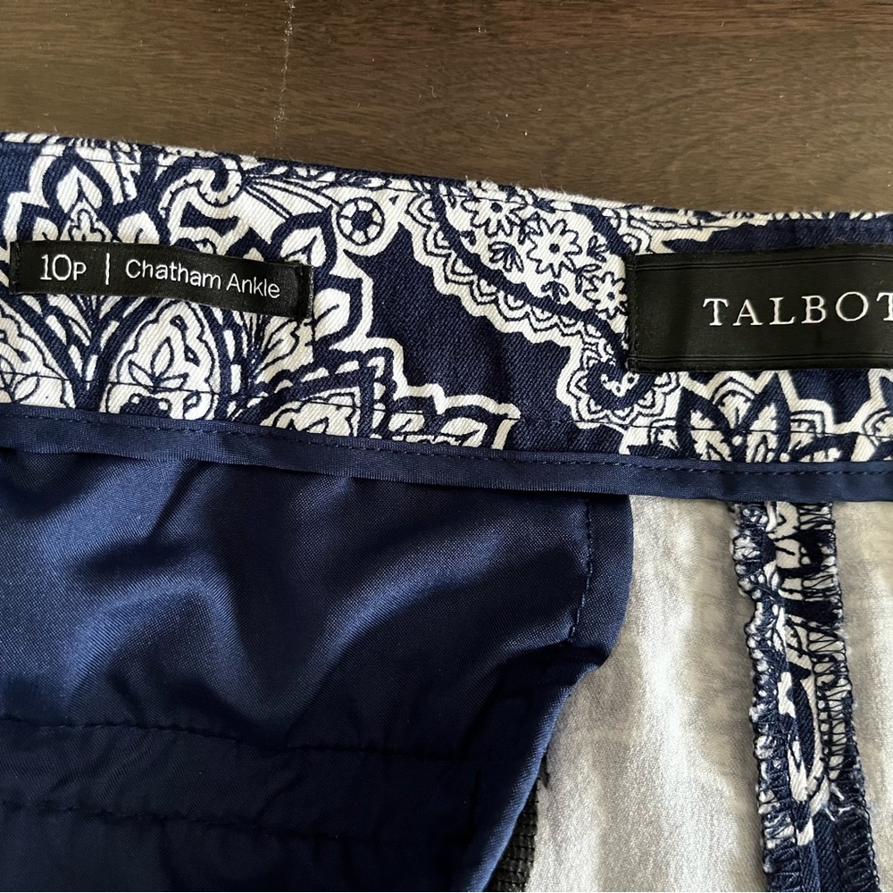 Talbots Navy and White Paisley Chatham Ankle Pants - Picture 4 of 5